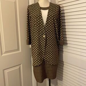 Vintage 1990’s “Kwai “ Brown Patterned Women's Jacket & Dress Set- Size 10P